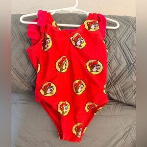 Red Buc-ee's Swimsuit with Ruffles & Bow Back - Girl's One-Piece 2T